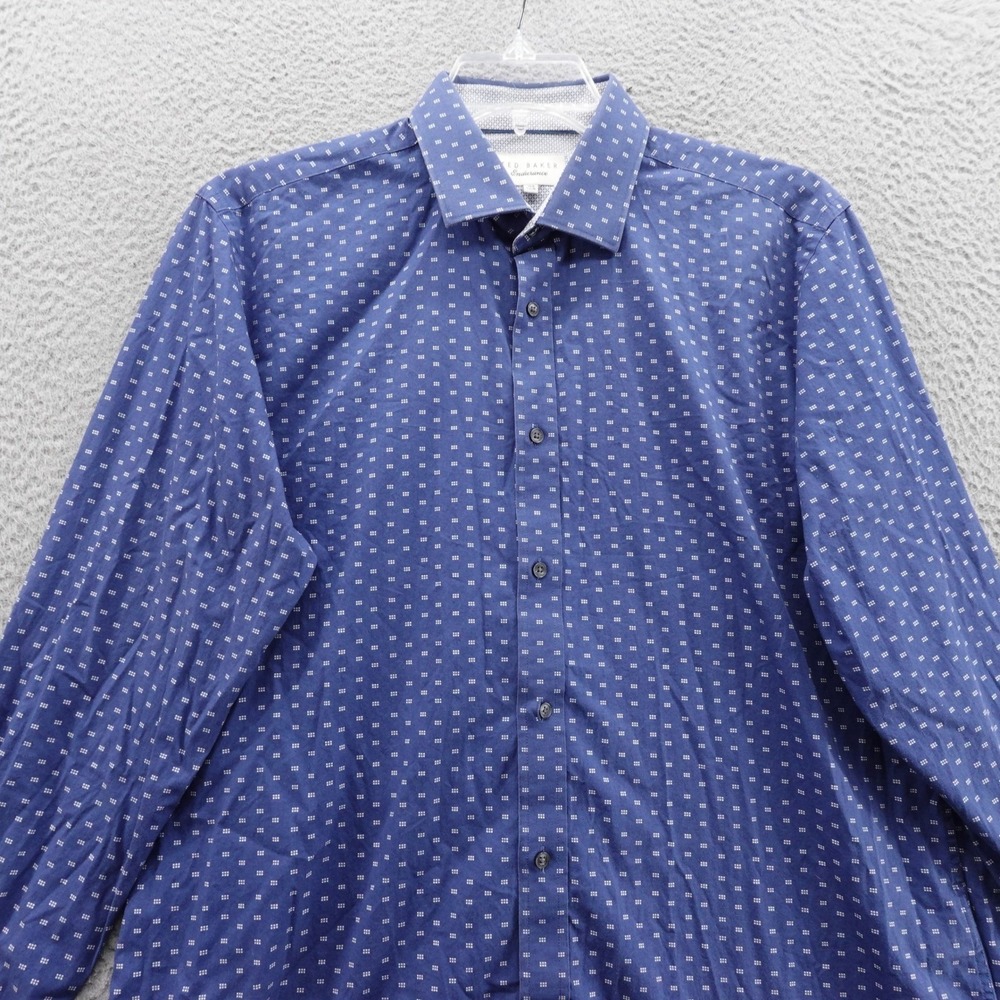 Ted Baker Endurance Mens 16.5 34/35 Blue Geometric HARROE Dress Shirt Cotton